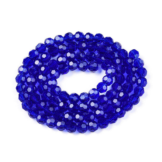 8mm Transparent Glass Faceted Round Bead Strand – Dark Blue | The Pink Bead Shop Canada