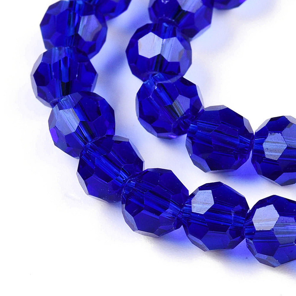 8mm Transparent Glass Faceted Round Bead Strand – Dark Blue | The Pink Bead Shop Canada