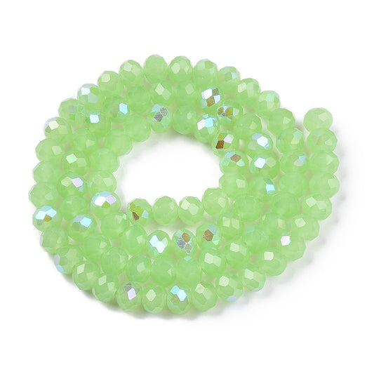 Light Green Faceted Rondelle Glass Beads – 6mm AB Plated | The Pink Bead Shop Canada