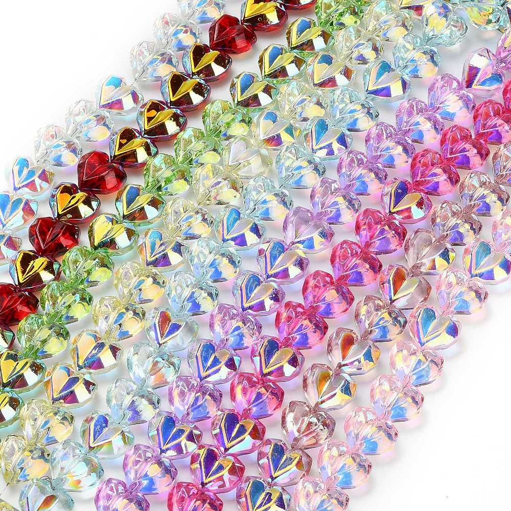 AB Heart Glass Beads – Faceted Electroplated Mixed Colours (15mm) | The Pink Bead Shop Canada