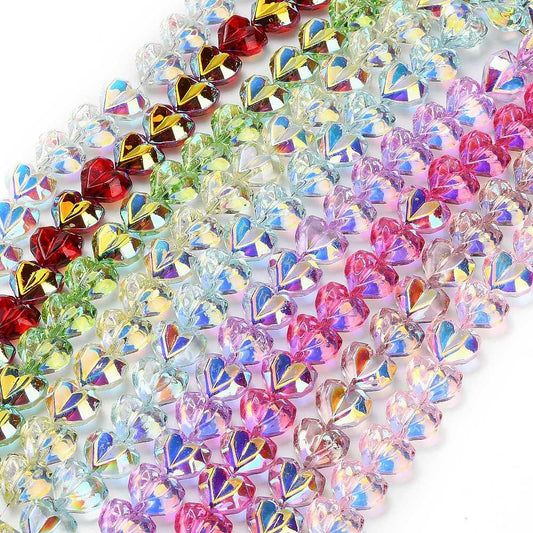 AB Heart Glass Beads – Faceted Electroplated Mixed Colours (15mm) | The Pink Bead Shop Canada