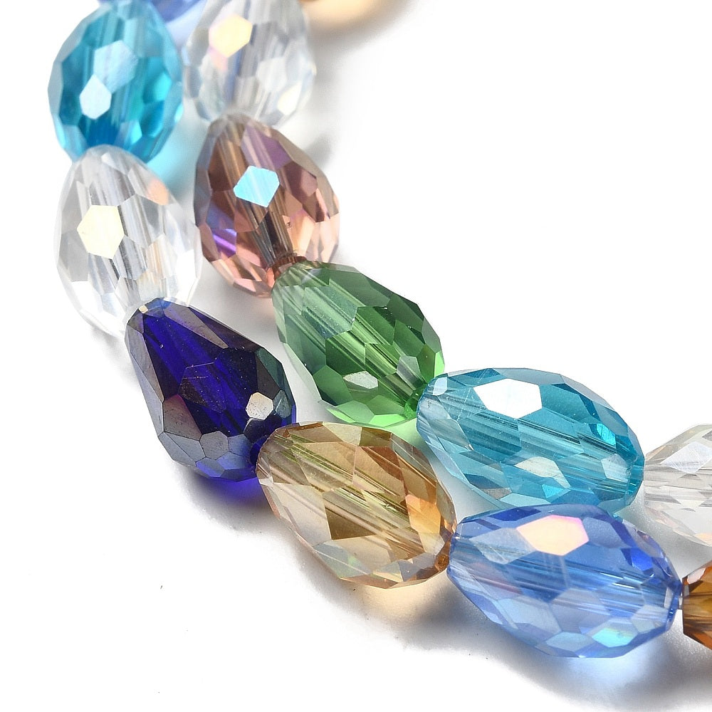 Mixed Color AB Electroplated Glass Beads – Faceted Teardrop, 12×8mm The Pink Bead Shop