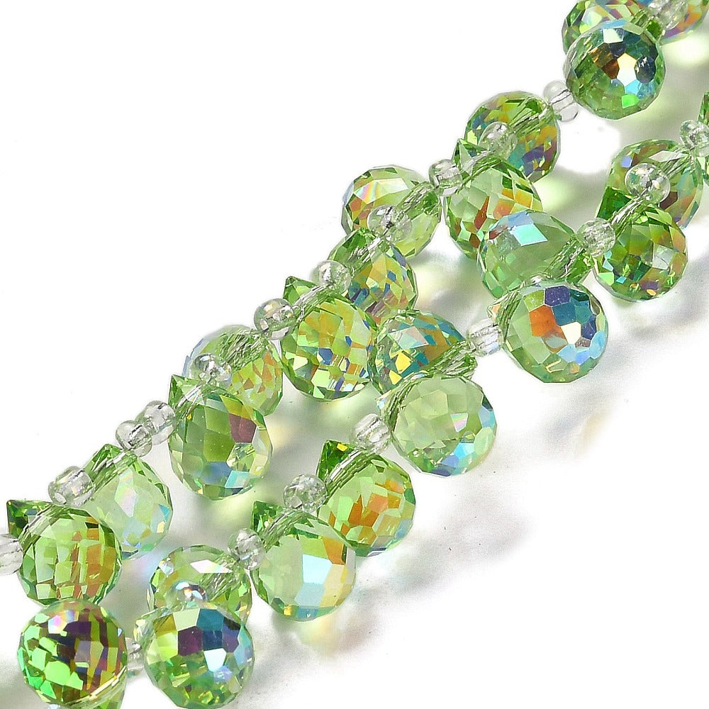 Pale Green Faceted Teardrop Glass Beads – 10–11mm | The Pink Bead Shop Canada