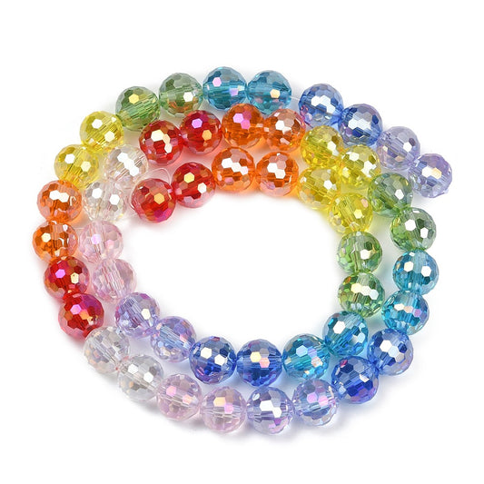 Electroplate Gradient Glass Beads – 8mm (32-Faceted), Mixed Rainbow The Pink Bead Shop