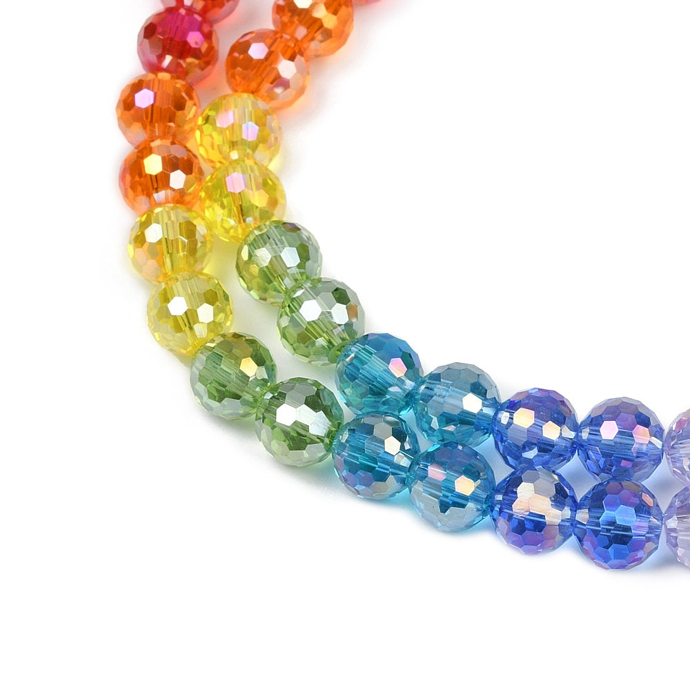 Electroplate Gradient Glass Beads – 8mm (32-Faceted), Mixed Rainbow The Pink Bead Shop