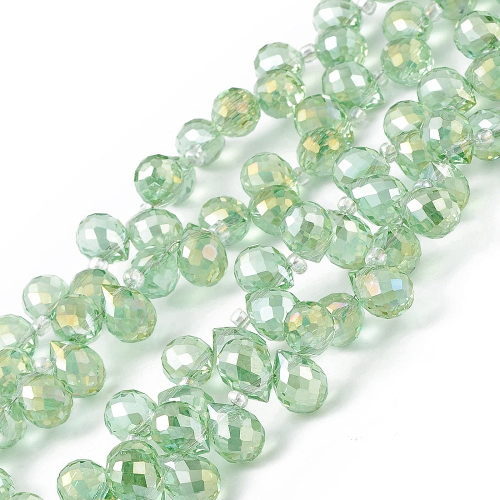 Transparent Electroplated Glass Teardrop Beads Light Green AB 10x7.5mm | The Pink Bead Shop Canada