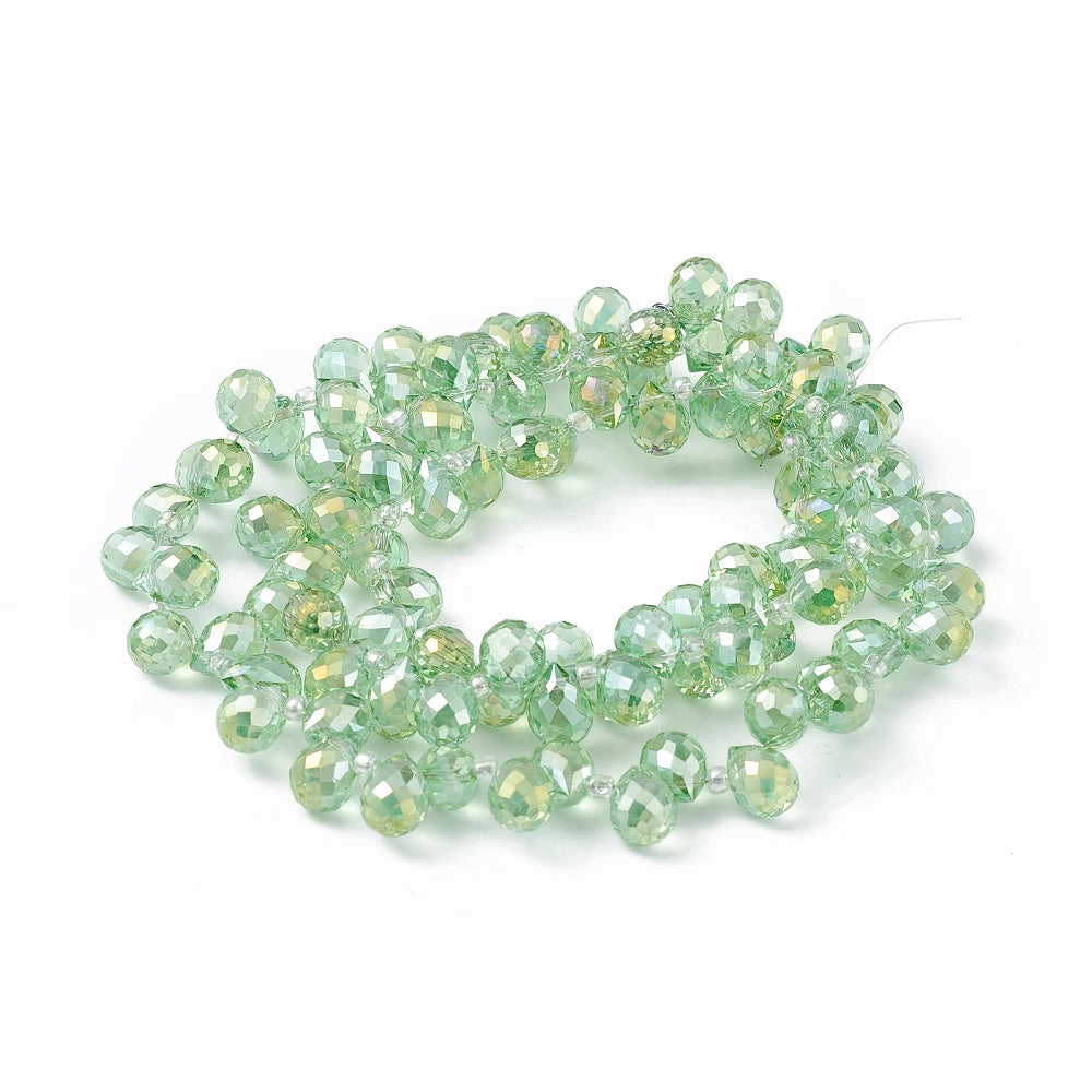 Transparent Electroplated Glass Teardrop Beads Light Green AB 10x7.5mm | The Pink Bead Shop Canada