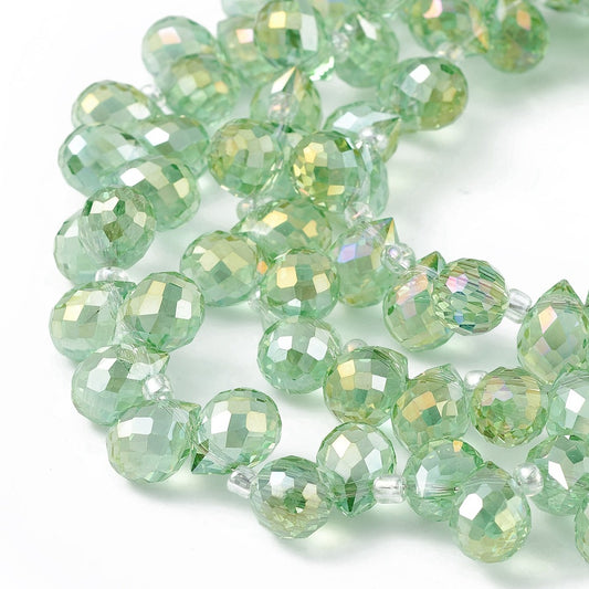 Transparent Electroplated Glass Teardrop Beads Light Green AB 10x7.5mm | The Pink Bead Shop Canada