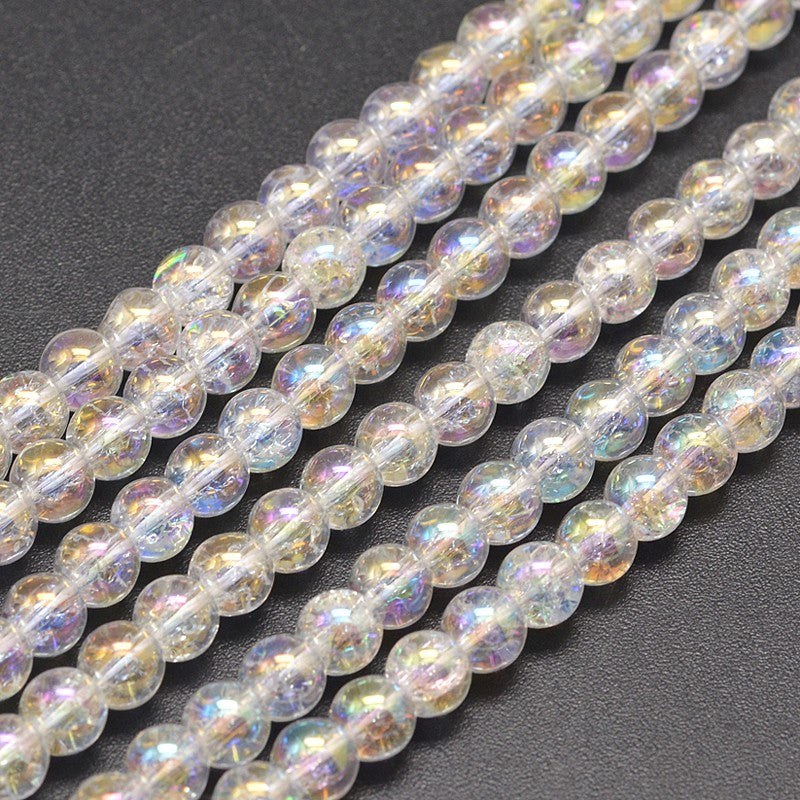 Electroplated AB Crackle Quartz Synthetic Round Beads – 6mm & 8mm | The Pink Bead Shop Canada