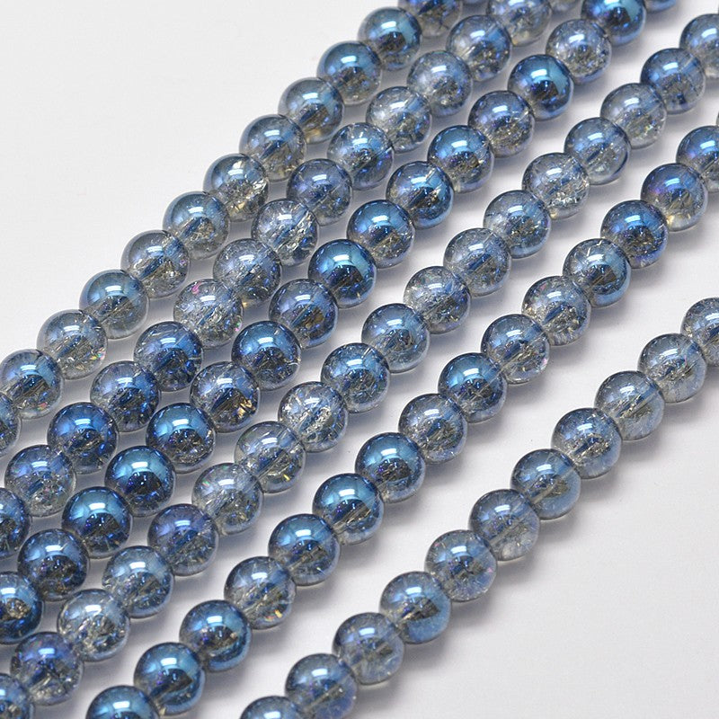 Electroplated Full Rainbow Crackle Quartz Beads – Steel Blue 8mm | The Pink Bead Shop Canada