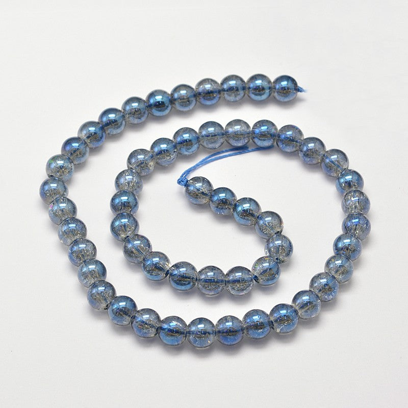 Electroplated Full Rainbow Crackle Quartz Beads – Steel Blue 8mm | The Pink Bead Shop Canada