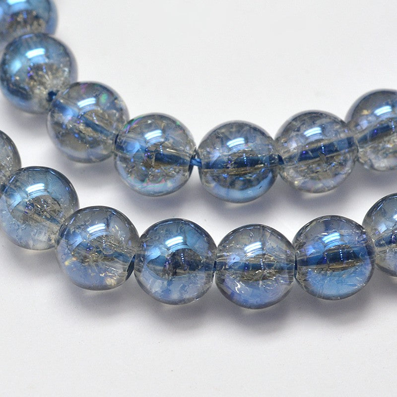 Electroplated Full Rainbow Crackle Quartz Beads – Steel Blue 8mm | The Pink Bead Shop Canada