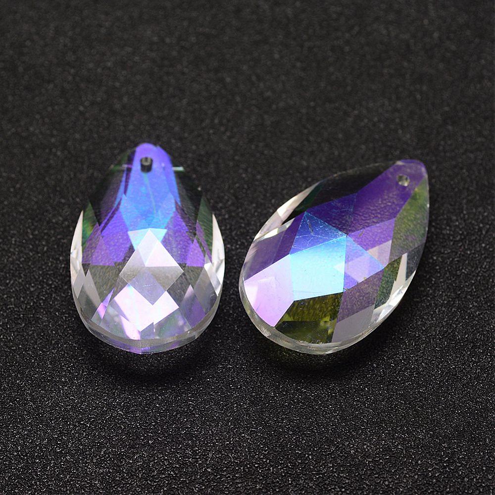 Aurora Faceted Glass Teardrop Pendants 38mm | The Pink Bead Shop Canada