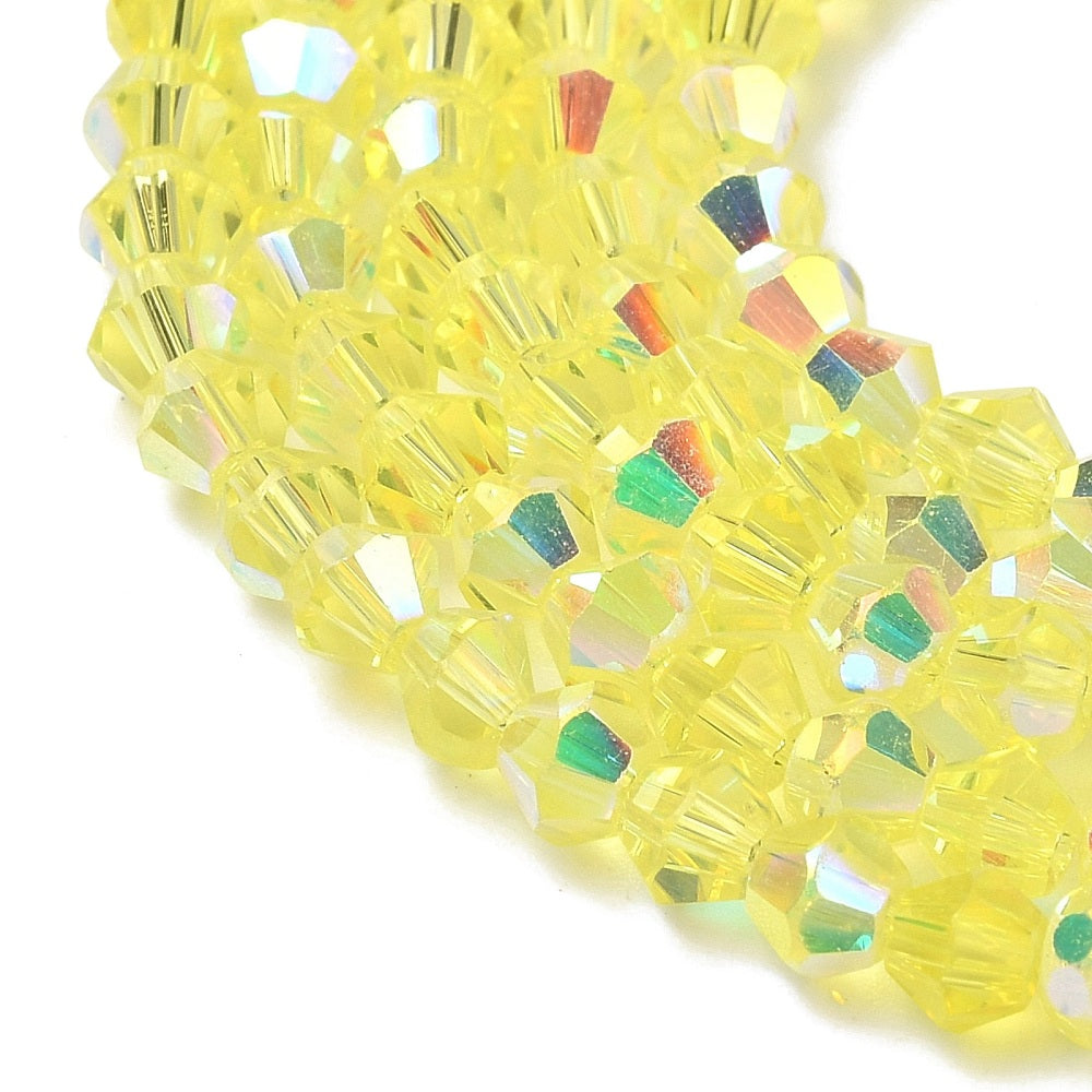 Yellow AB Half-Plated Faceted Bicone Glass Beads 4.5mm | The Pink Bead Shop Canada