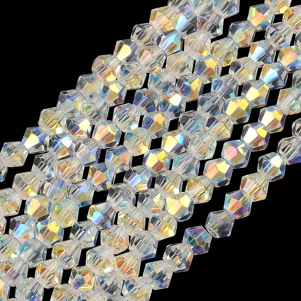 4.5mm Clear AB Faceted Bicone Glass Beads – Strand | The Pink Bead Shop Canada
