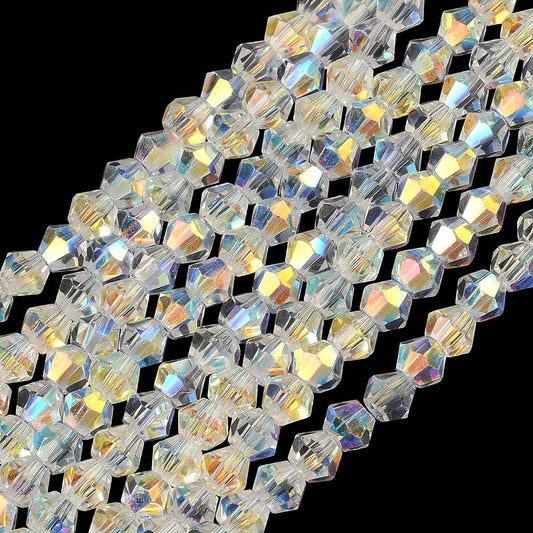 4.5mm Clear AB Faceted Bicone Glass Beads – Strand | The Pink Bead Shop Canada