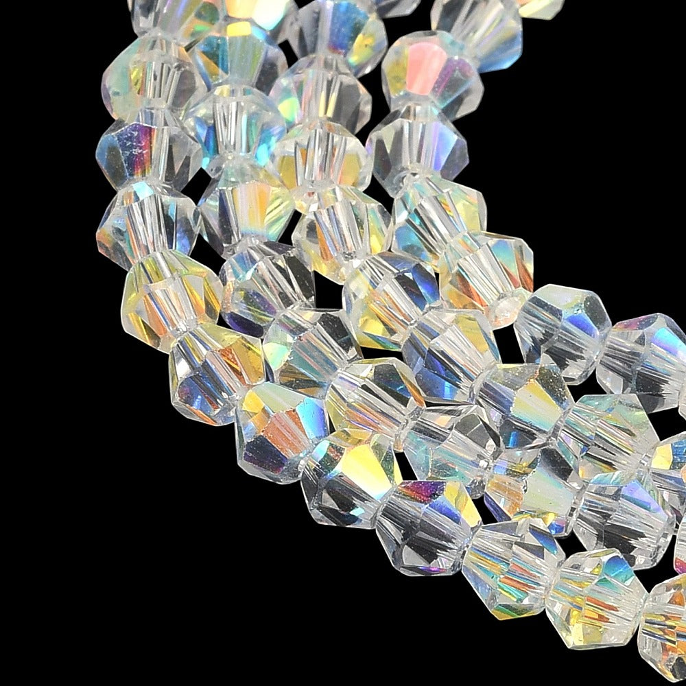 4.5mm Clear AB Faceted Bicone Glass Beads – Strand | The Pink Bead Shop Canada