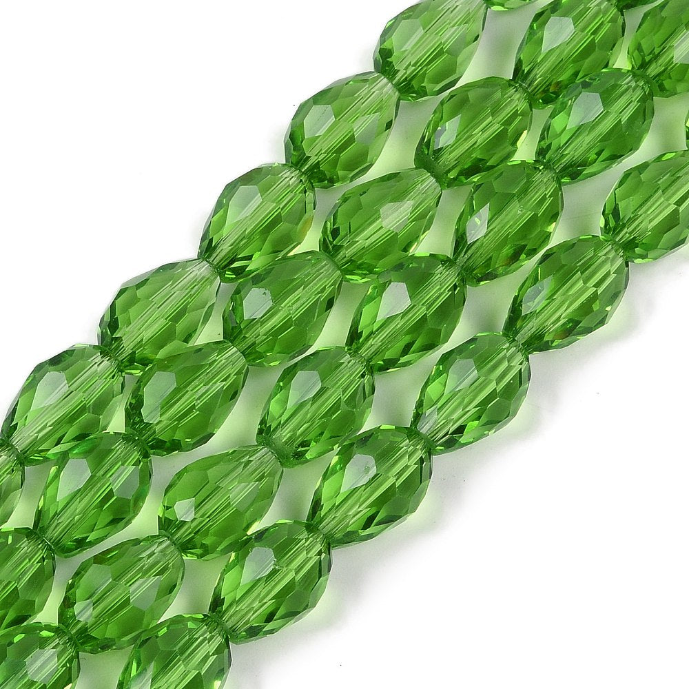 Lime Green Faceted Teardrop Glass Beads – 15x10mm | The Pink Bead Shop Canada