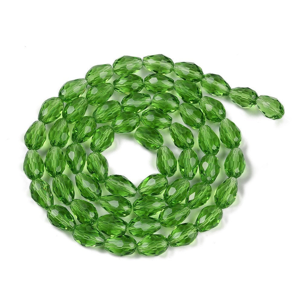 Lime Green Faceted Teardrop Glass Beads – 15x10mm | The Pink Bead Shop Canada