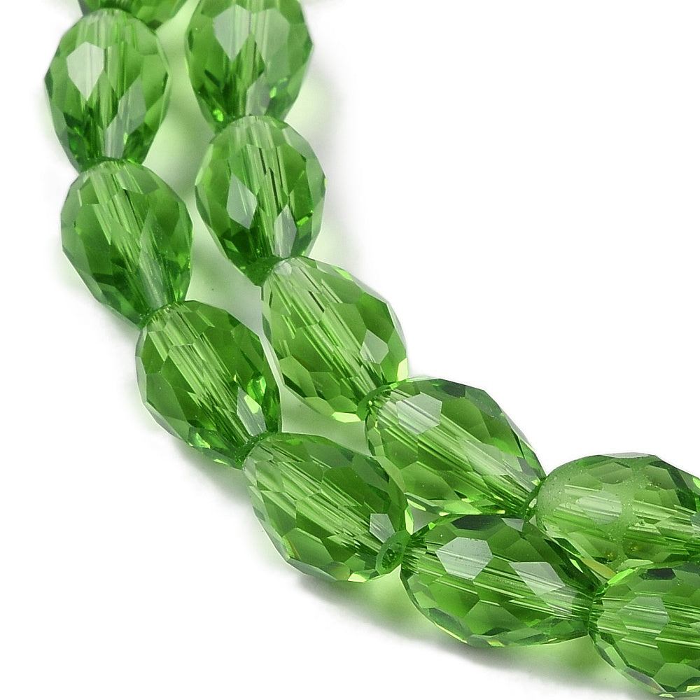 Lime Green Faceted Teardrop Glass Beads – 15x10mm | The Pink Bead Shop Canada