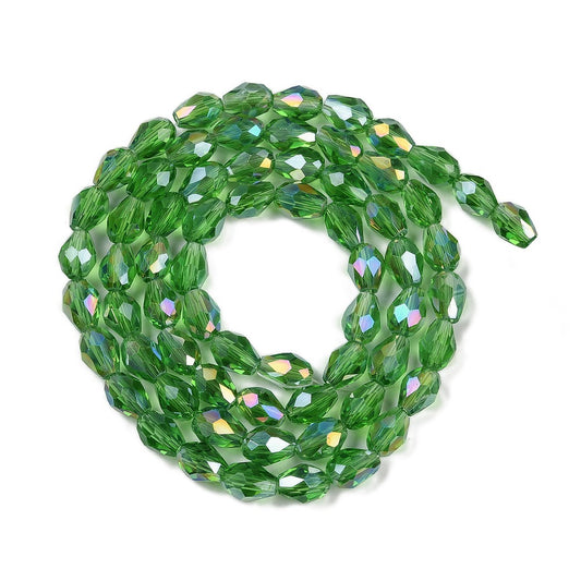 Transparent Electroplated Glass Faceted Teardrop Beads Green AB 11.5x8mm | The Pink Bead Shop Canada