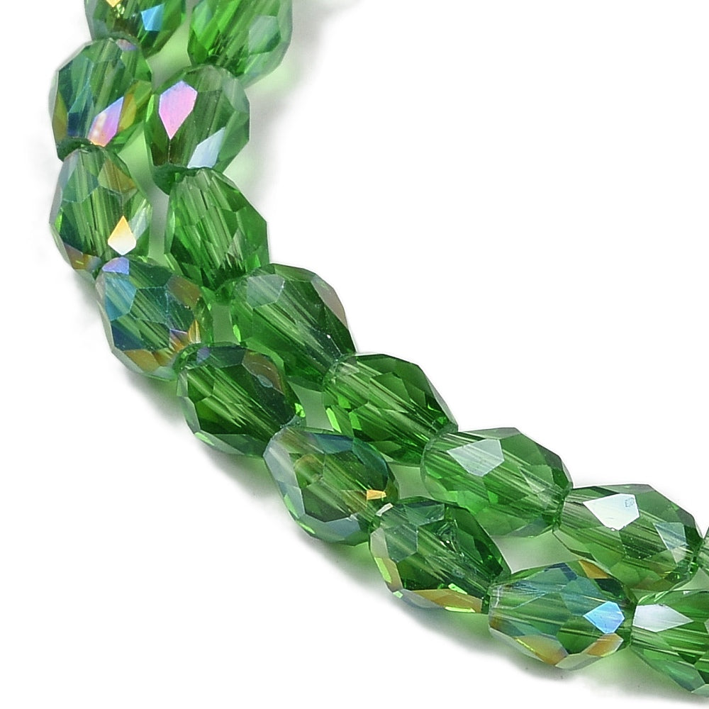 Transparent Electroplated Glass Faceted Teardrop Beads Green AB 11.5x8mm | The Pink Bead Shop Canada
