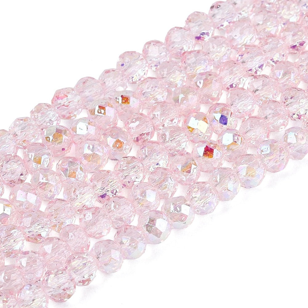 Misty Rose Faceted Glass Rondelle Beads 3x2.5mm AB Half Plated Hole 0.6mm-0.7mm| The Pink Bead Shop Canada