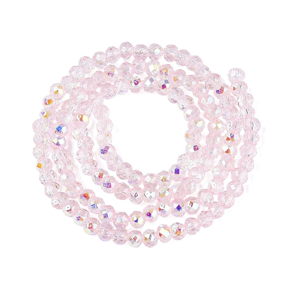 Misty Rose Faceted Glass Rondelle Beads 3x2.5mm AB Half Plated Hole 0.6mm-0.7mm| The Pink Bead Shop Canada
