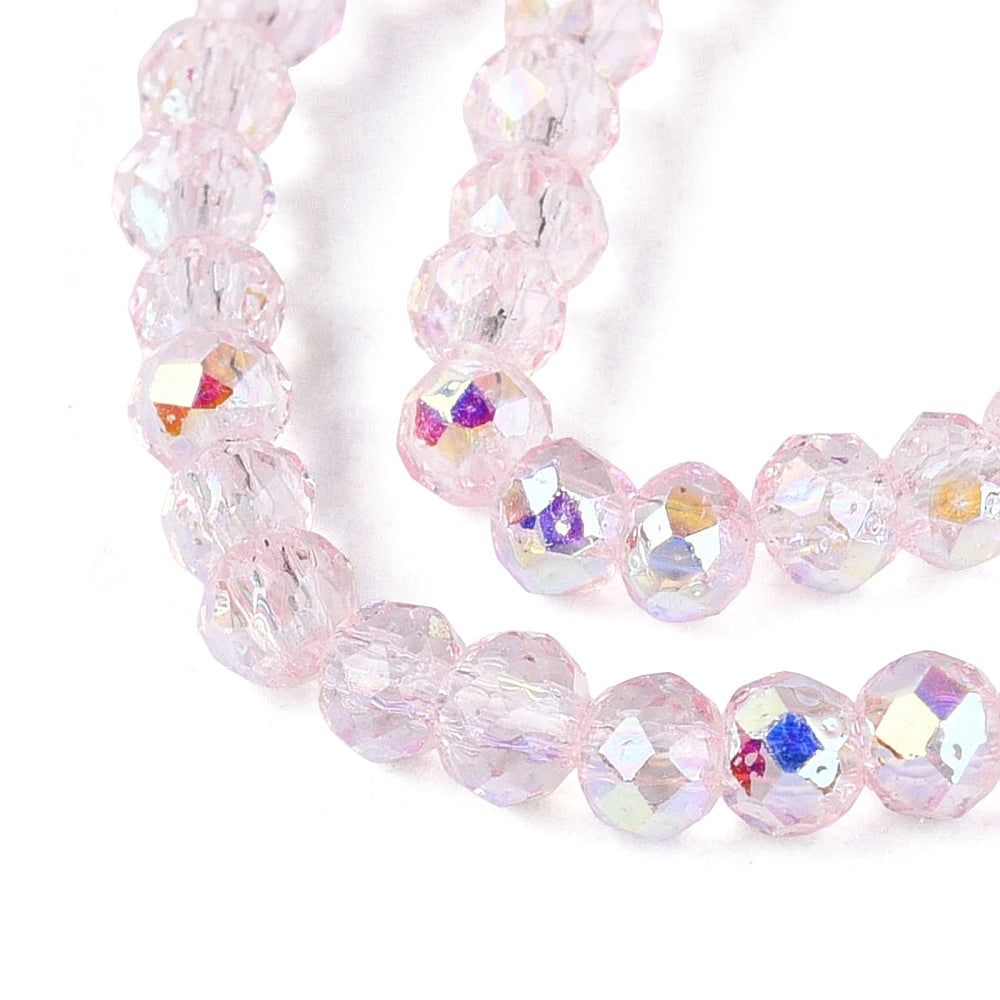 Misty Rose Faceted Glass Rondelle Beads 3x2.5mm AB Half Plated Hole 0.6mm-0.7mm| The Pink Bead Shop Canada