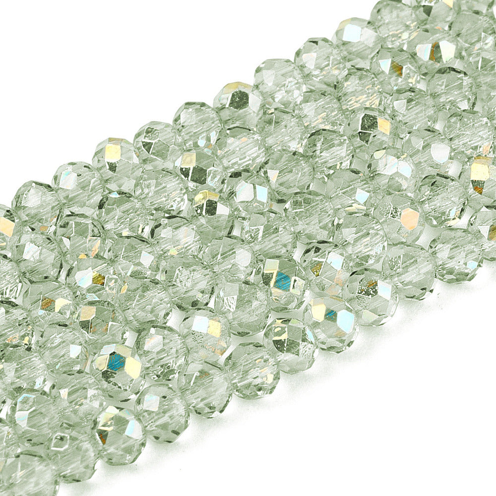 3x2.5mm Dark Sea Green Faceted Glass Rondelle Beads Hole 0.6mm-0.7mm AB Half Plated | The Pink Bead Shop Canada