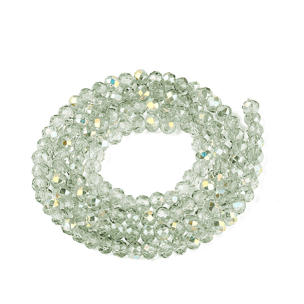3x2.5mm Dark Sea Green Faceted Glass Rondelle Beads Hole 0.6mm-0.7mm AB Half Plated | The Pink Bead Shop Canada