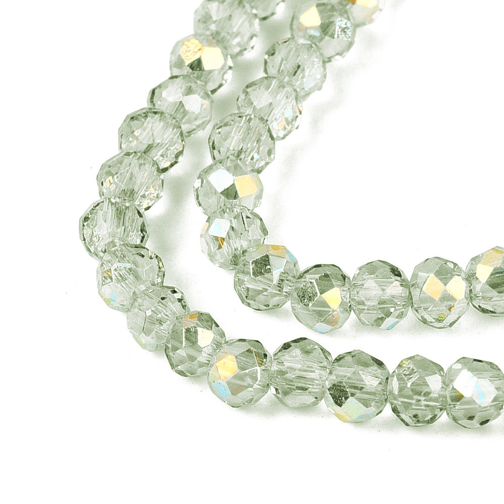 3x2.5mm Dark Sea Green Faceted Glass Rondelle Beads Hole 0.6mm-0.7mm AB Half Plated | The Pink Bead Shop Canada