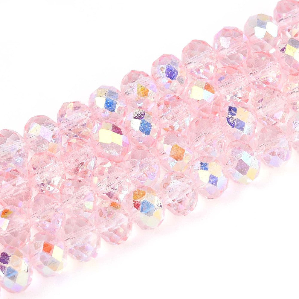 Pink AB Rondelle Glass Beads – Faceted Half Plated (6mm) | The Pink Bead Shop Canada