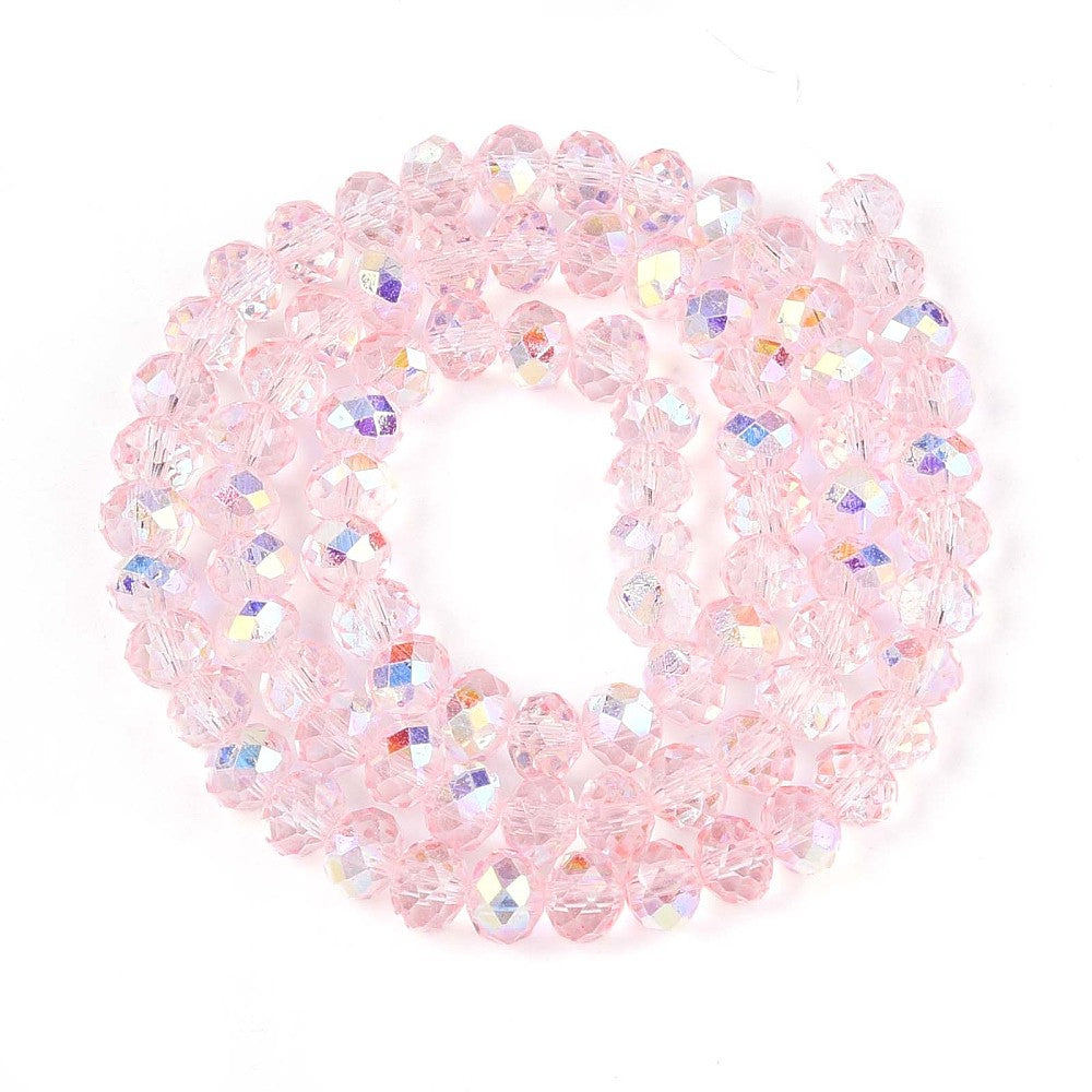 Pink AB Rondelle Glass Beads – Faceted Half Plated (6mm) | The Pink Bead Shop Canada