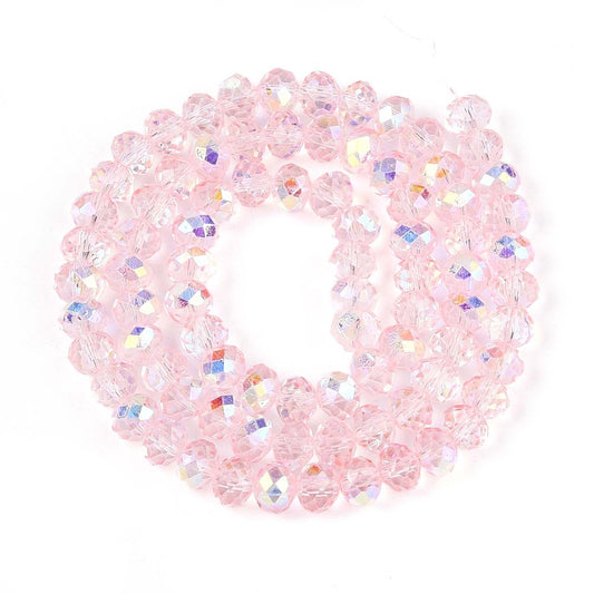 Pink AB Rondelle Glass Beads – Faceted Half Plated (6mm) | The Pink Bead Shop Canada