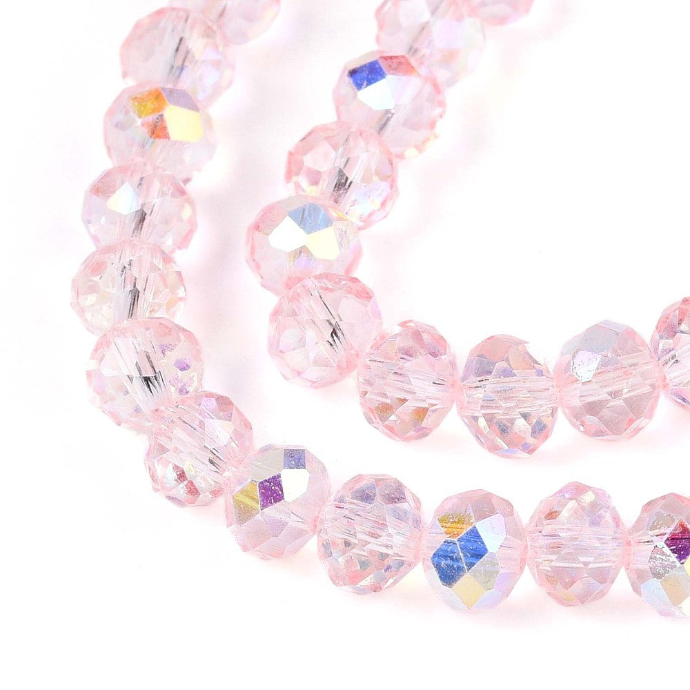 Pink AB Rondelle Glass Beads – Faceted Half Plated (6mm) | The Pink Bead Shop Canada