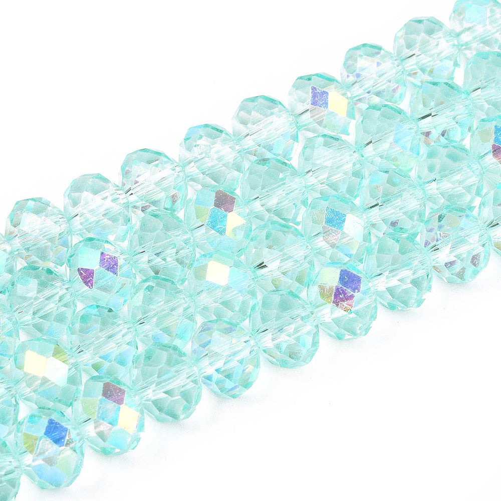 Turquoise AB Rondelle Glass Beads – Faceted Half Plated (8x6mm) | The Pink Bead Shop Canada