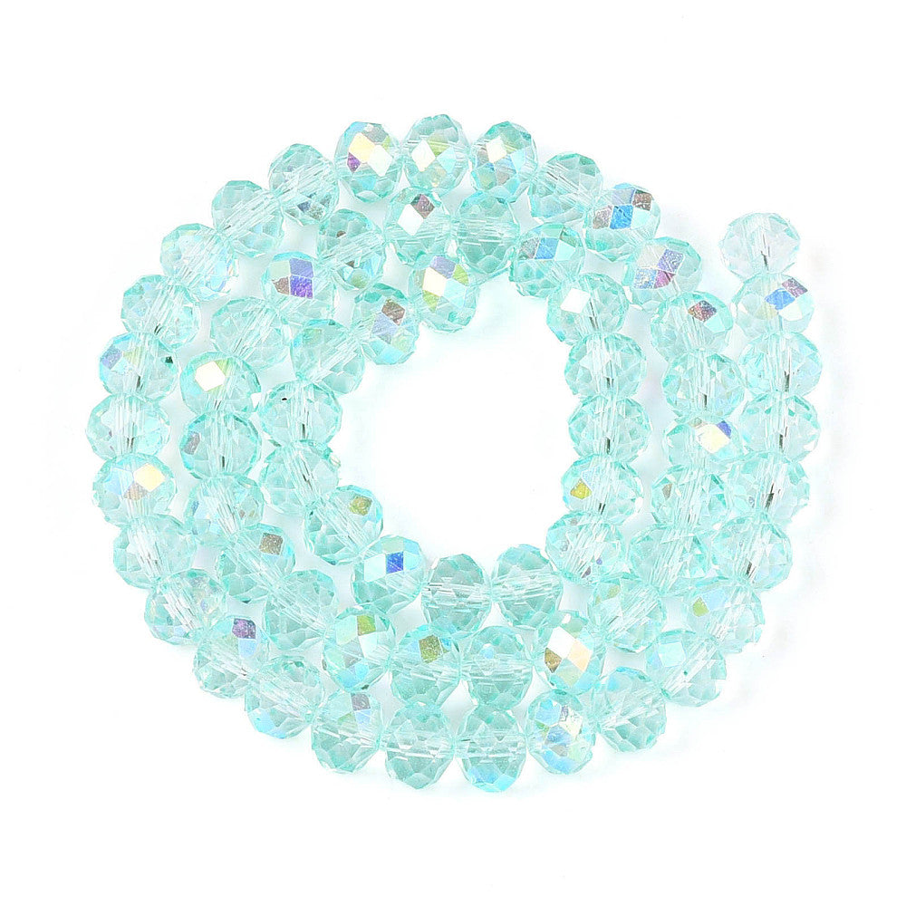 Turquoise AB Rondelle Glass Beads – Faceted Half Plated (8x6mm) | The Pink Bead Shop Canada