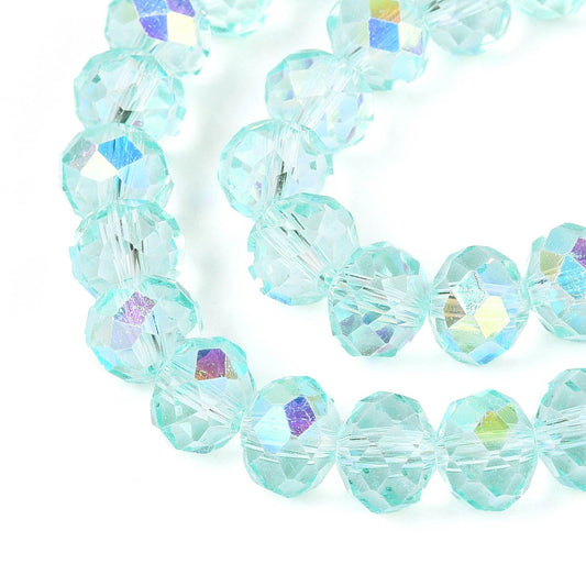 Turquoise AB Rondelle Glass Beads – Faceted Half Plated (8x6mm) | The Pink Bead Shop Canada