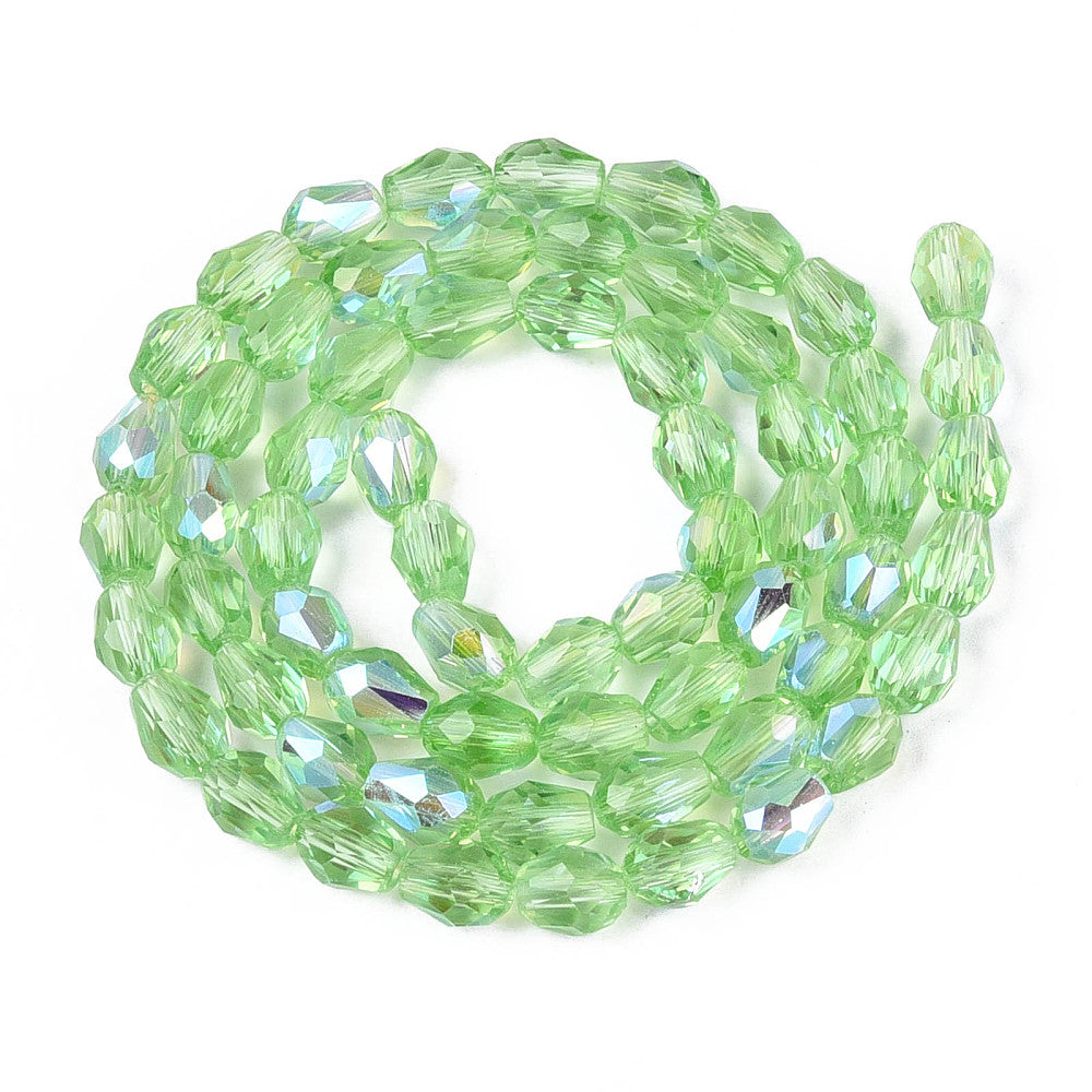 Light Green AB Teardrop Glass Beads – Faceted Electroplated | The Pink Bead Shop Canada