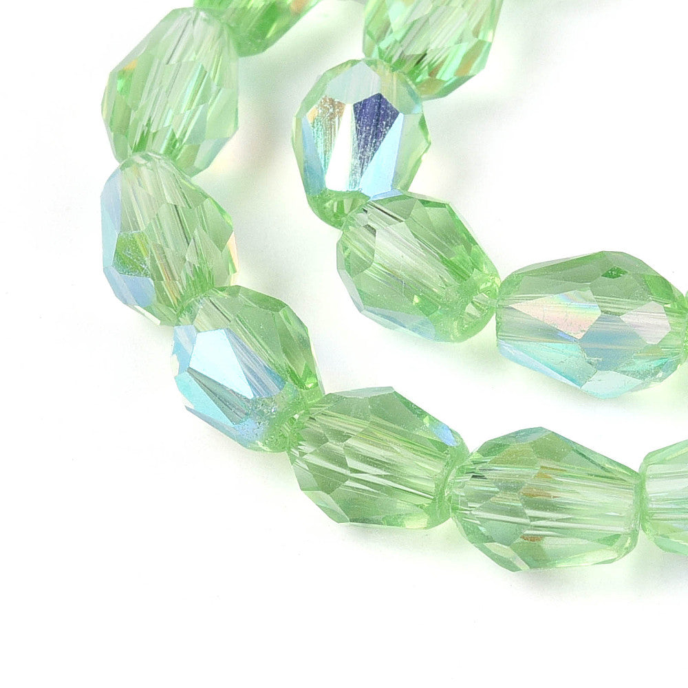 Light Green AB Teardrop Glass Beads – Faceted Electroplated | The Pink Bead Shop Canada
