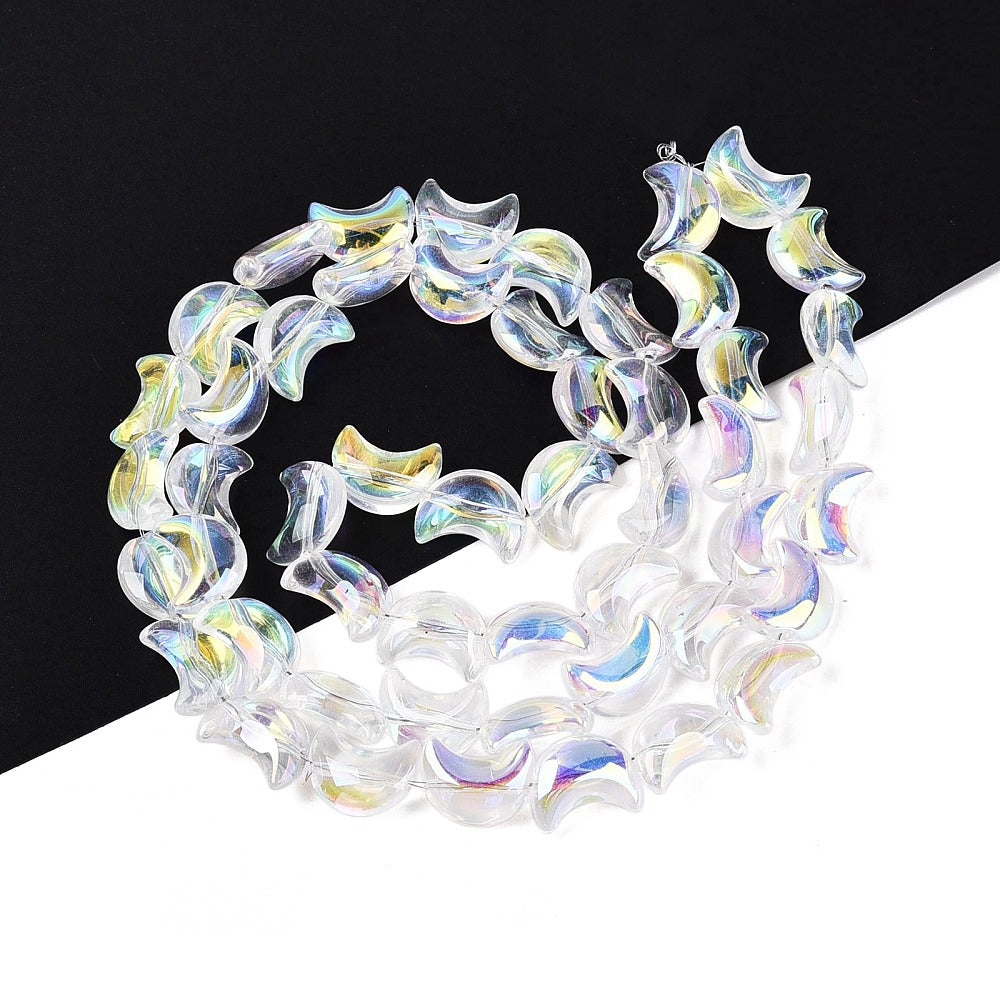 Electroplated Clear AB Moon Glass Beads – Strand | The Pink Bead Shop Canada