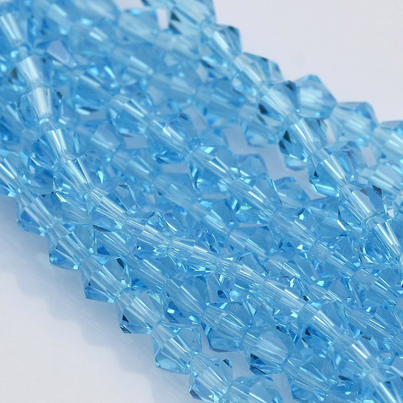 4mm Light Sky Blue Faceted Bicone Glass Beads | The Pink Bead Shop Canada