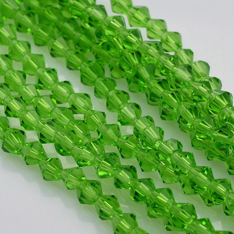 4mm Lime Green Faceted Bicone Glass Beads | The Pink Bead Shop Canada