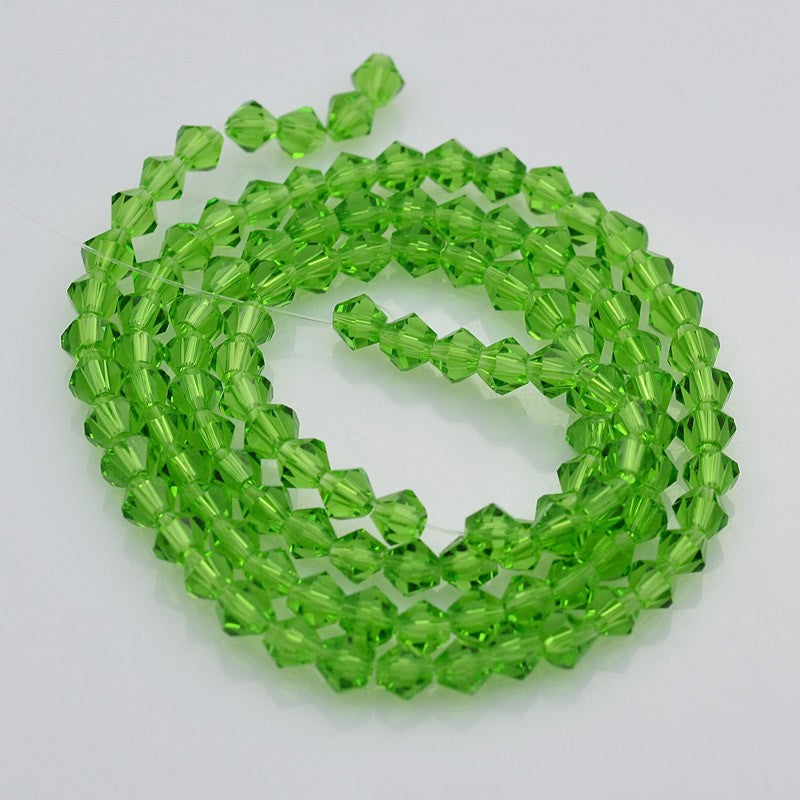4mm Lime Green Faceted Bicone Glass Beads | The Pink Bead Shop Canada