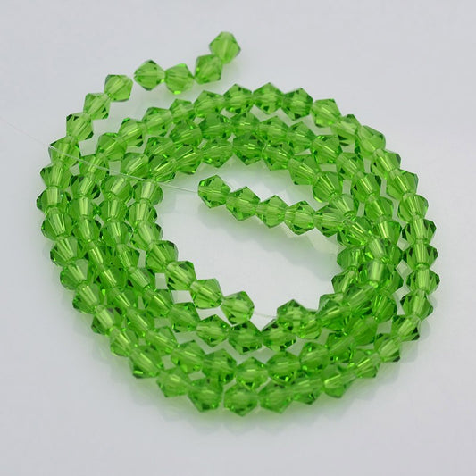 4mm Lime Green Faceted Bicone Glass Beads | The Pink Bead Shop Canada