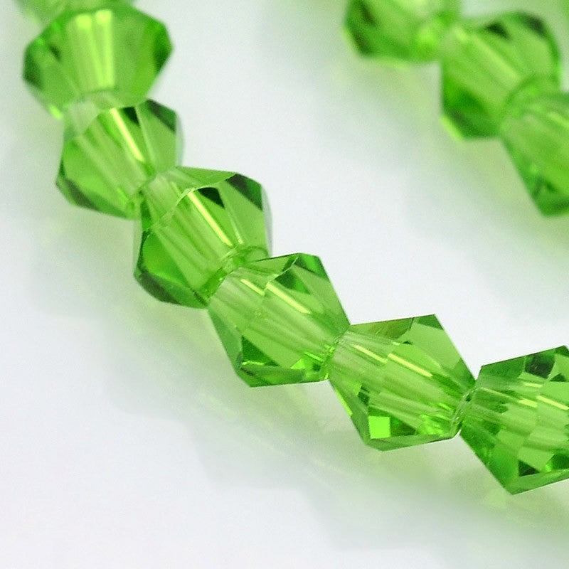 4mm Lime Green Faceted Bicone Glass Beads | The Pink Bead Shop Canada