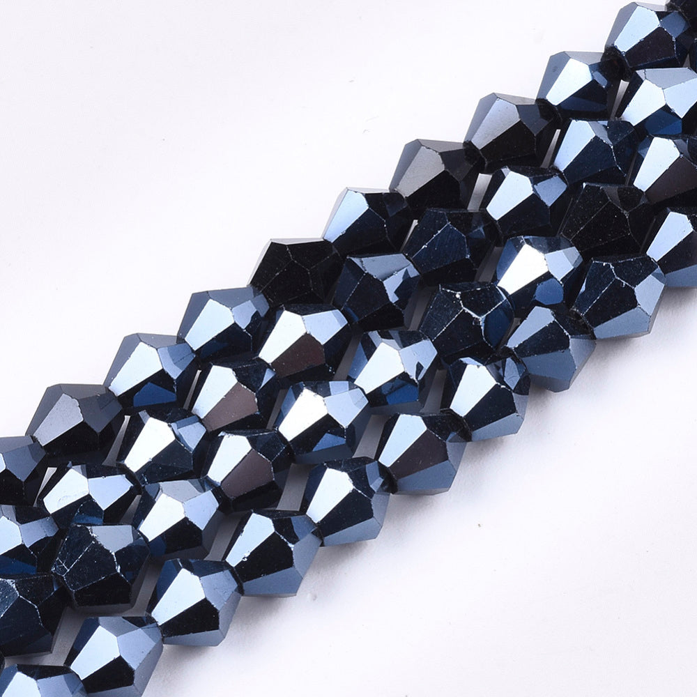 Black Faceted Bicone Glass Beads (Pearl Luster Finish) 6mm | The Pink Bead Shop Canada