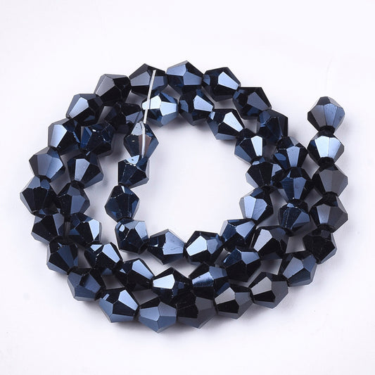 Black Faceted Bicone Glass Beads (Pearl Luster Finish) 6mm | The Pink Bead Shop Canada