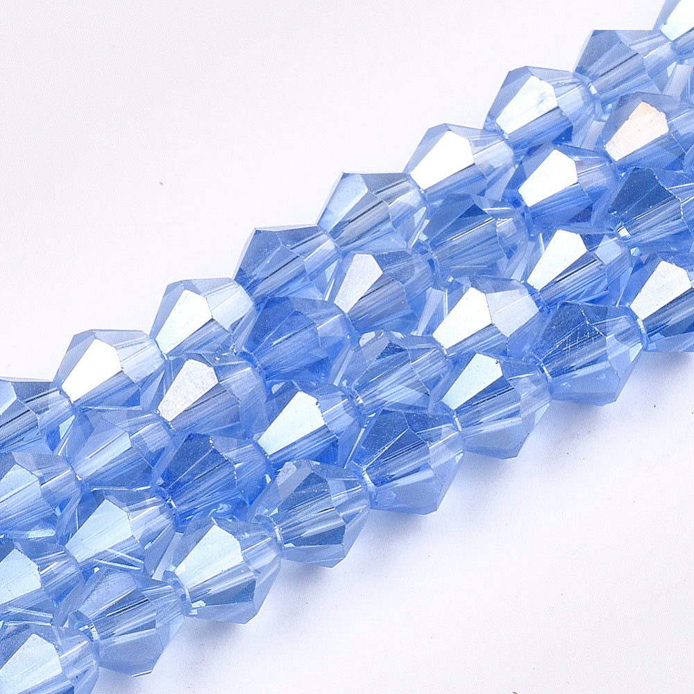 6mm Cornflower Blue AB Faceted Glass Bicone Beads The Pink Bead Shop